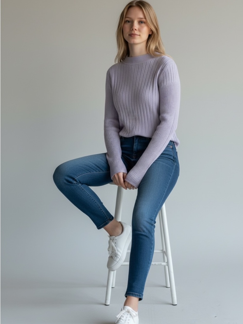 White House Black Market Lavender Ribbed Turtleneck Sweater